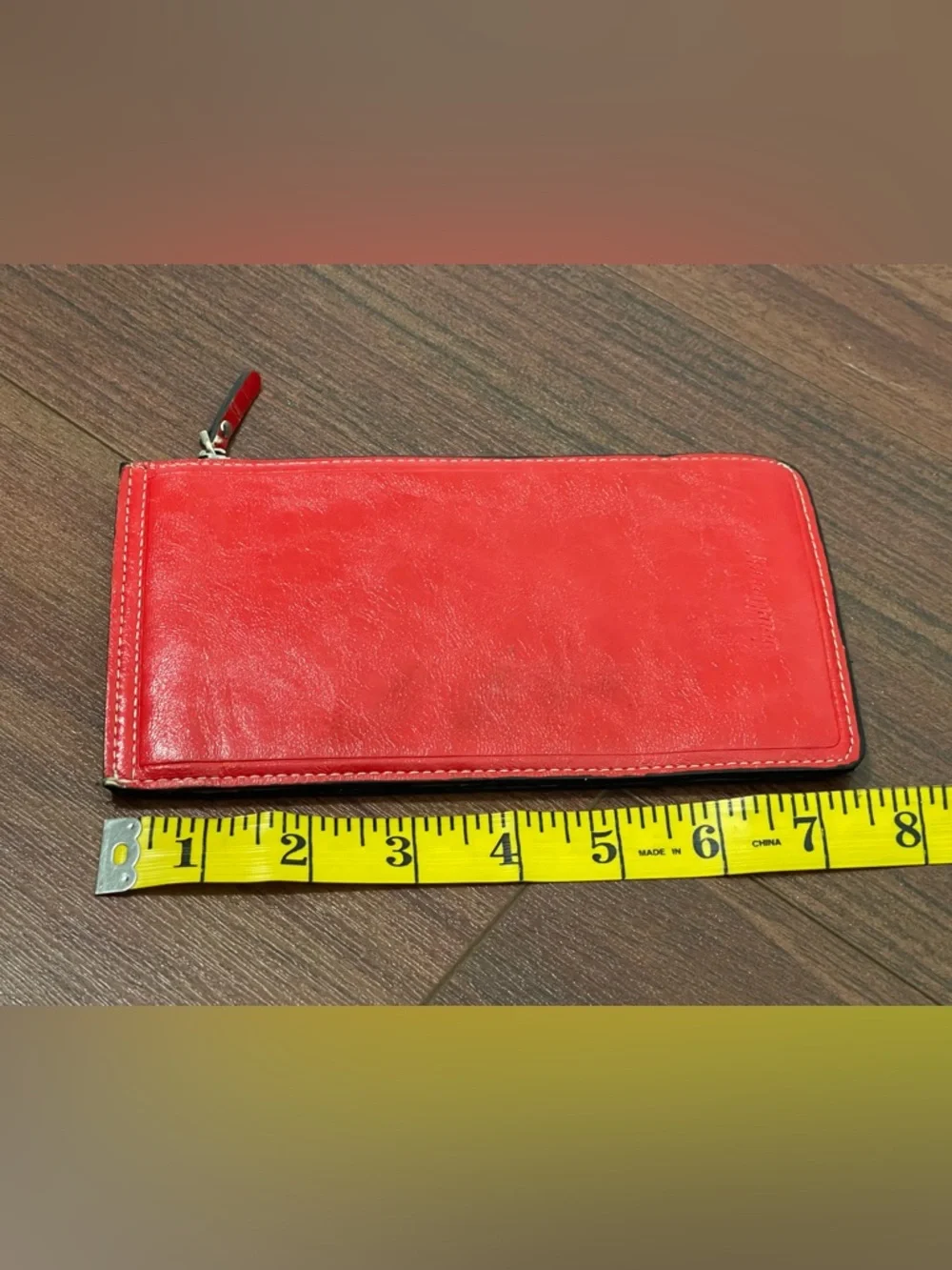 Vintage  Red Leather Zip Wallet with Subtle Emboss Baellerry